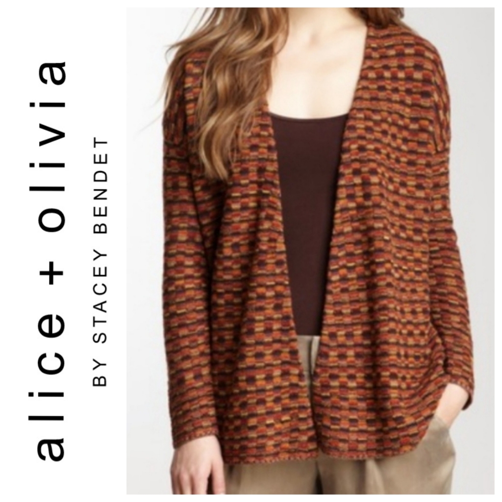 Alice + Olivia | Cashmere Wool Blend Rustic Multicolor Open Cardigan Small